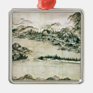 Landscape of mountains and a river metal tree decoration