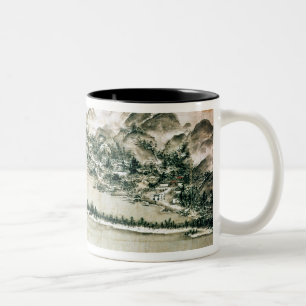 Landscape of mountains and a river Two-Tone coffee mug