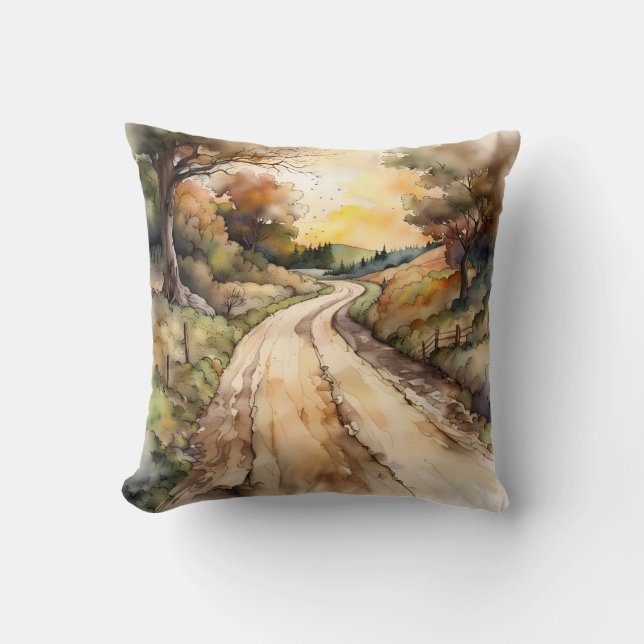 Landscape of Sunset Country Road Cushion (Front)