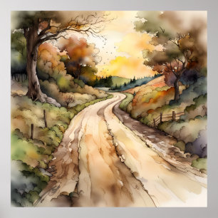 Landscape of Sunset Country Road Poster