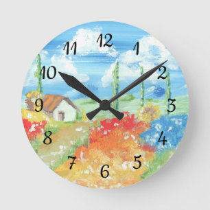 Landscape of the vastness of Tuscany Round Clock