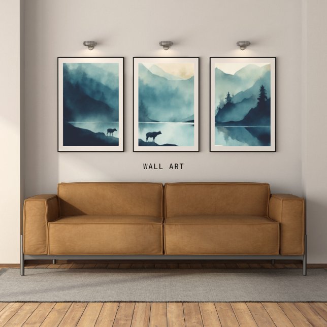 Landscape Painting Set of 3 Wall Art l Blue Green (Creator Uploaded)