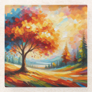 Landscape Painting With Bright Colours Glass Coaster