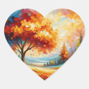 Landscape Painting With Bright Colours Heart Sticker