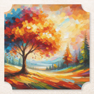 Landscape Painting With Bright Colours Paper Coaster