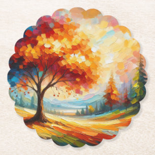Landscape Painting With Bright Colours Paper Coaster