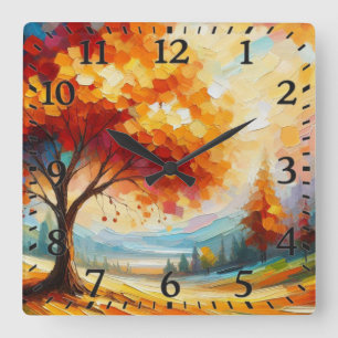 Landscape Painting With Bright Colours Square Wall Clock