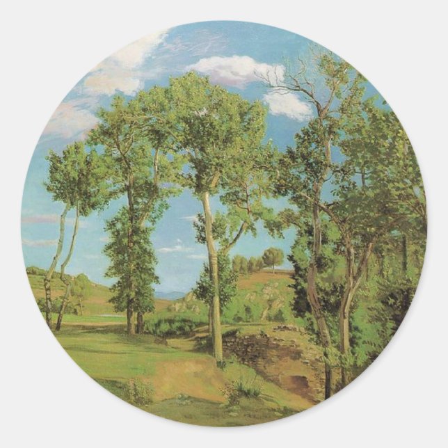 Landscape Paysage Frederic Bazille Impressionist Classic Round Sticker (Front)
