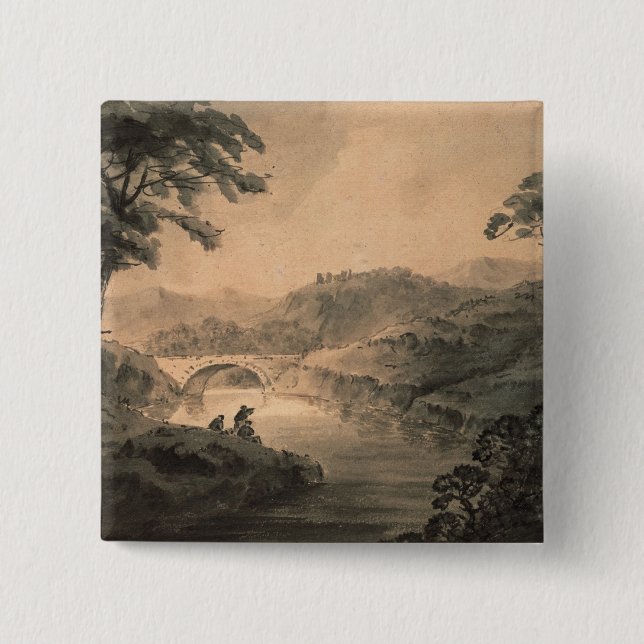 Landscape (pen & ink wash) 15 cm square badge (Front)