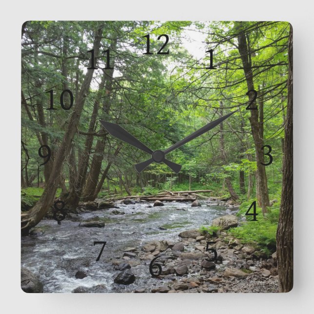Landscape Photo 1 Forest River Woods Green Square Wall Clock (Front)