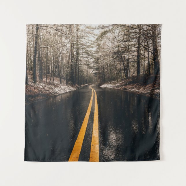 LANDSCAPE PHOTO OF ASPHALT ROAD WHILE RAINING TAPESTRY (Front)