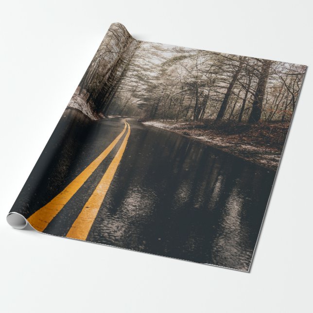 LANDSCAPE PHOTO OF ASPHALT ROAD WHILE RAINING WRAPPING PAPER (Unrolled)
