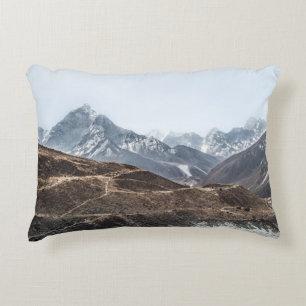 LANDSCAPE PHOTO OF MOUNTAINS UNDER WHITE CLOUDS DECORATIVE CUSHION