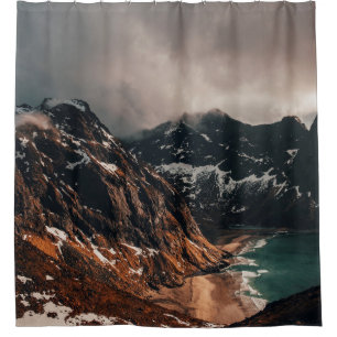 LANDSCAPE PHOTOGRAPHY OF BROWN MOUNTAIN ACROSS WAT SHOWER CURTAIN