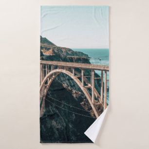 LANDSCAPE PHOTOGRAPHY OF GRAY CONCRETE BRIDGE BATH TOWEL