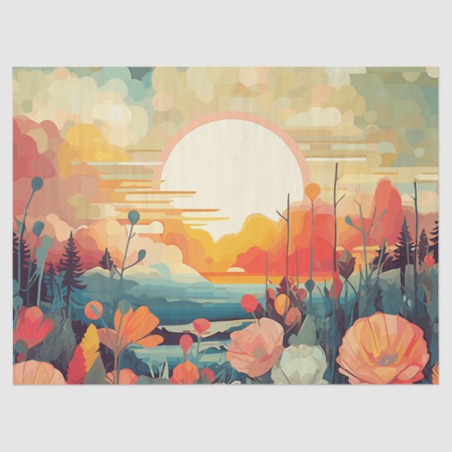 Landscape red and white poppies sun tissue paper (Front)