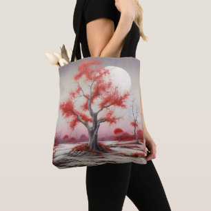 Landscape Red Tree Tote Bag
