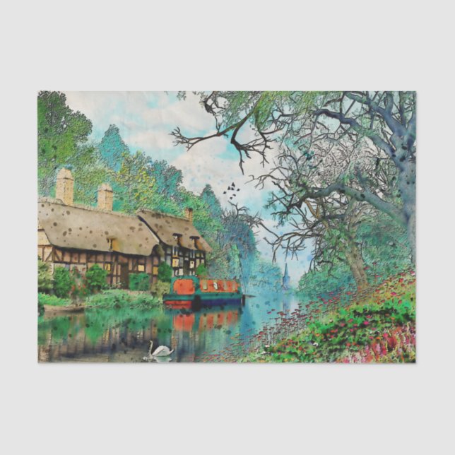 Landscape Scene Decoupage, Tissue Paper (Front)