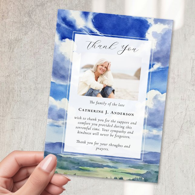 Landscape Sky Memorial Photo Sympathy Funeral Thank You Card (Creator Uploaded)