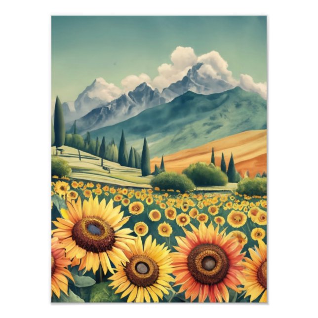 Landscape Sunflowers Boho Photo Print (Front)