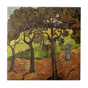 Landscape, Trees and Figures by Vincent van Gogh Ceramic Tile