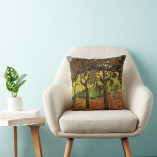 Landscape, Trees and Figures by Vincent van Gogh Cushion