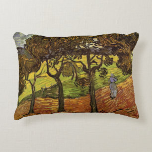 Landscape, Trees and Figures by Vincent van Gogh Decorative Cushion