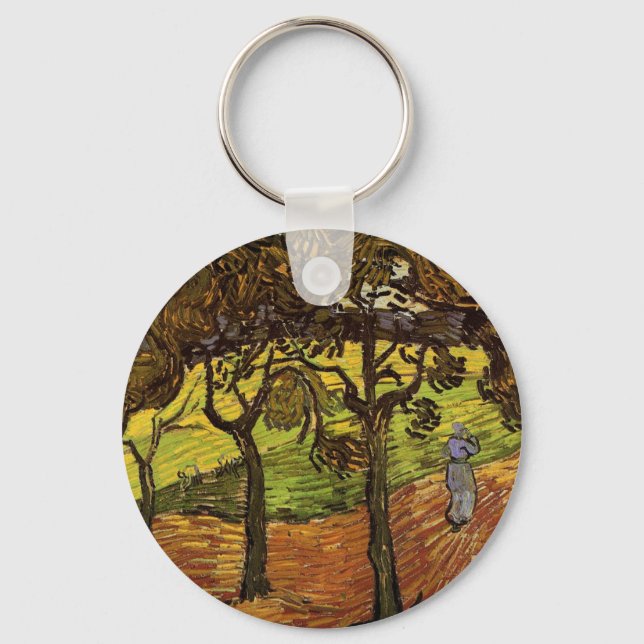 Landscape, Trees and Figures by Vincent van Gogh Key Ring (Front)