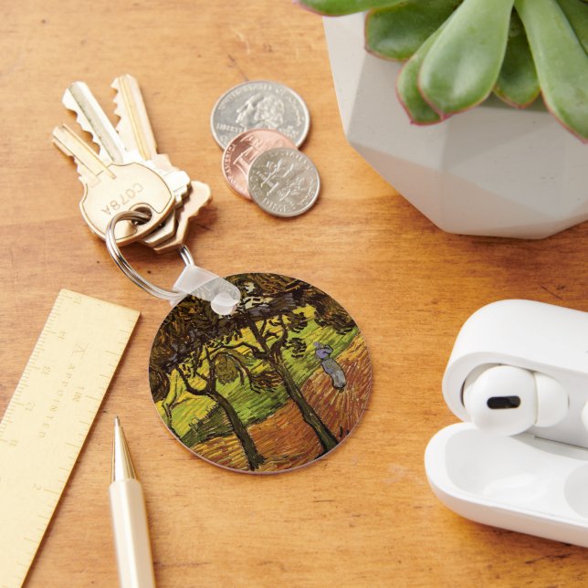 Landscape, Trees and Figures by Vincent van Gogh Key Ring (Desk)