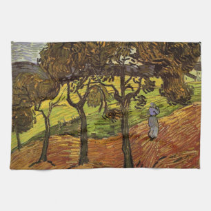 Landscape, Trees and Figures by Vincent van Gogh Tea Towel