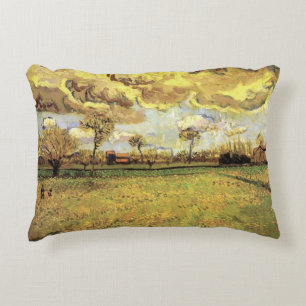 Landscape Under a Stormy Sky by Vincent van Gogh Decorative Cushion