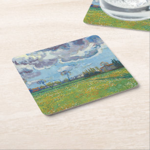 Landscape Under a Stormy Sky Vincent Gogh Square Paper Coaster