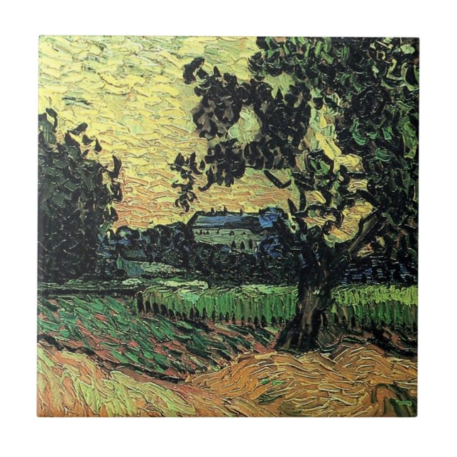 Landscape w Chateau of Auvers by Vincent van Gogh Ceramic Tile (Front)