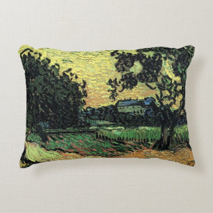 Landscape w Chateau of Auvers by Vincent van Gogh Decorative Cushion