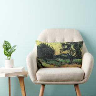 Landscape w Chateau of Auvers by Vincent van Gogh Lumbar Cushion