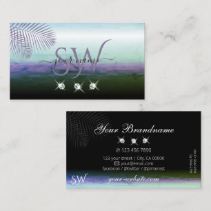 Landscape Watercolors Sparkling Diamonds Initials Business Card