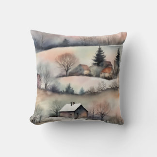 Landscape Winter Pastel Watercolor  Cushion