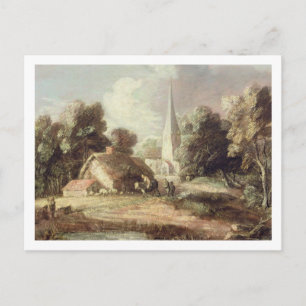 Landscape with a Church, Cottage, Villagers and An Postcard