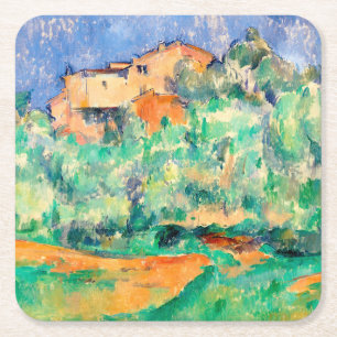 Landscape with a House, Cezanne Square Paper Coaster