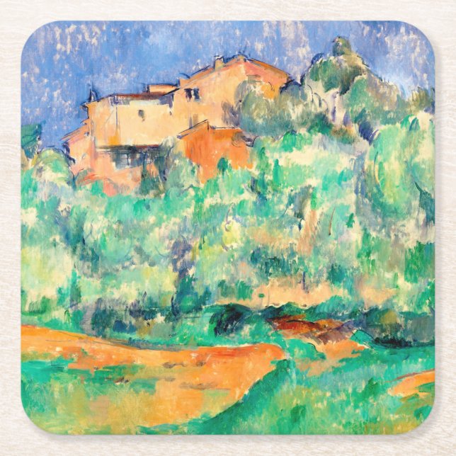 Landscape with a House, Cezanne Square Paper Coaster (Front)