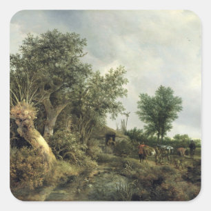 Landscape with a Hut, 1646 Square Sticker