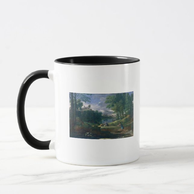 Landscape with a Man killed by a Snake, c.1648 Mug (Left)