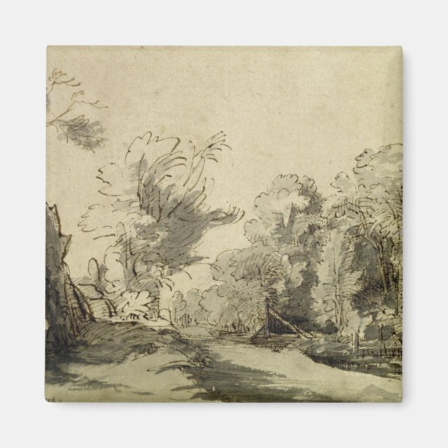 Landscape with a path,almost dead tree on left magnet (Front)