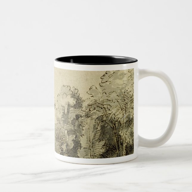 Landscape with a path,almost dead tree on left Two-Tone coffee mug (Right)