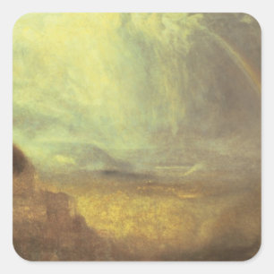 Landscape with a rainbow square sticker