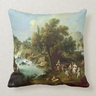 Landscape with a River and Dancing Peasants (oil o Cushion