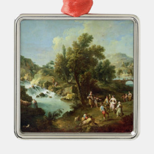 Landscape with a River and Dancing Peasants (oil o Metal Tree Decoration