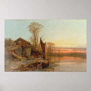 Landscape with a Ruined Cottage at Sunset, 1898 Poster