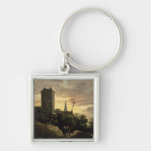 Landscape with a Tower (oil on canvas) Key Ring