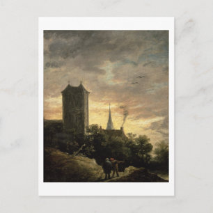 Landscape with a Tower (oil on canvas) Postcard